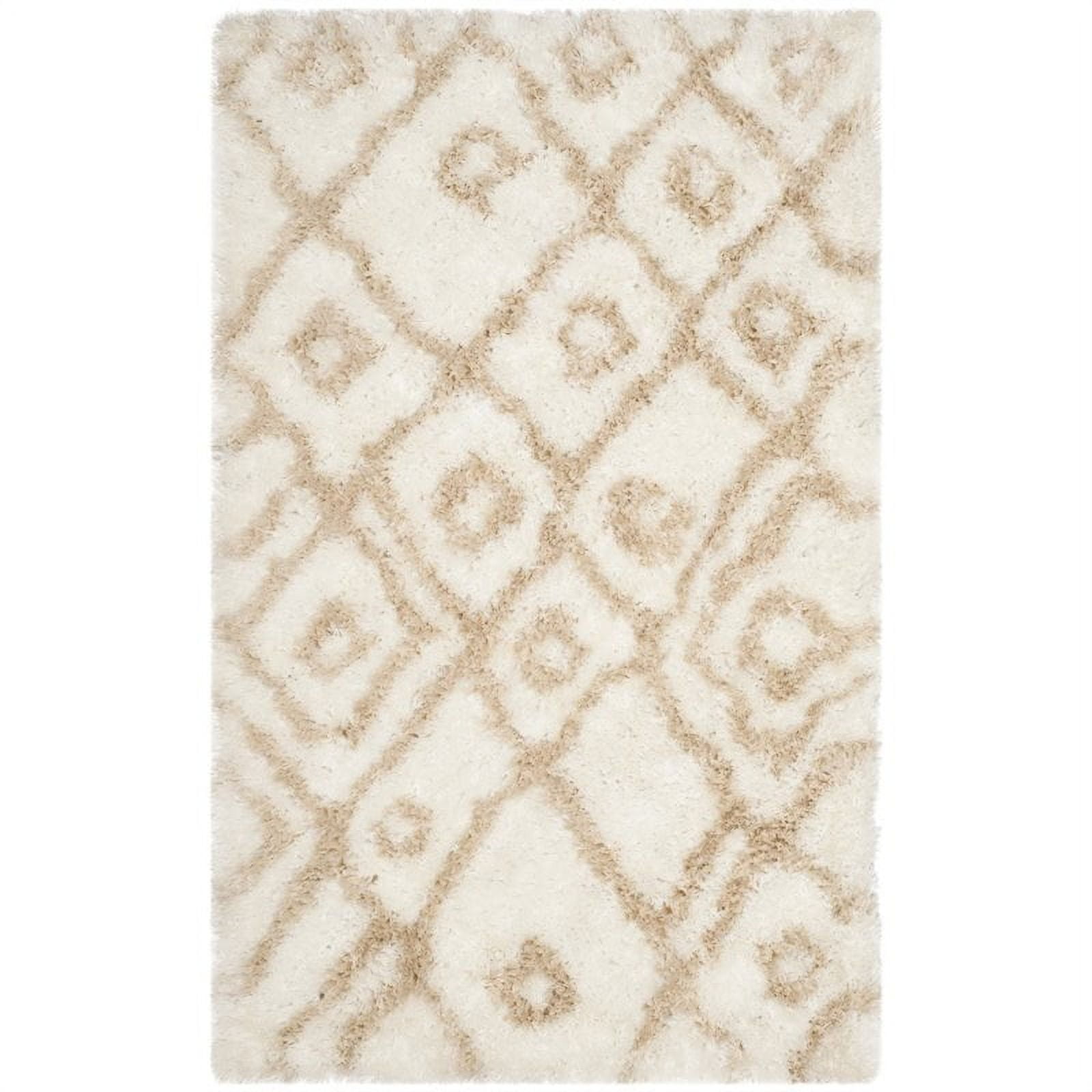 SAFAVIEH Toronto Neasa Abstract Polyester Shag Area Rug, Ivory/Beige, 4