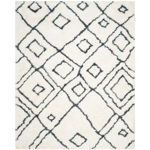 SAFAVIEH Toronto Neasa Abstract Polyester Shag Area Rug, Ivory/Blue, 8' x 10'