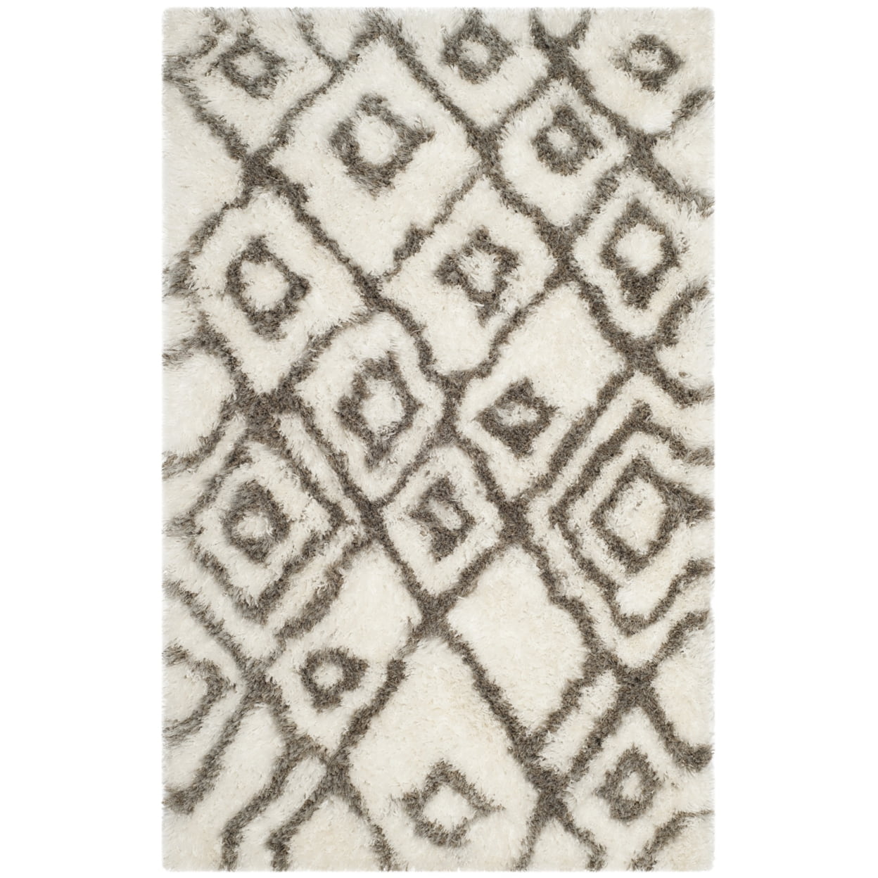 SAFAVIEH Toronto Neasa Abstract Polyester Shag Area Rug, Ivory/Light Grey, 3' x 5'