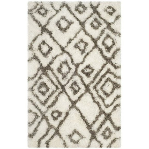 SAFAVIEH Toronto Neasa Abstract Polyester Shag Area Rug, Ivory/Light Grey, 4' x 6'