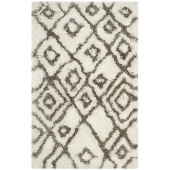 SAFAVIEH Toronto Neasa Abstract Polyester Shag Area Rug, Ivory/Light Grey, 4' x 6'