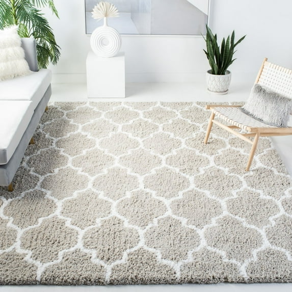 SAFAVIEH Toronto Nessa Geometric Shag Runner Rug, Silver/Ivory, 2'3" x 8'