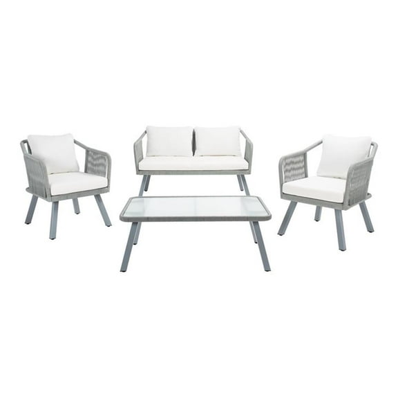SAFAVIEH Torsla Outdoor Patio 4 Piece Conversation Set, Grey/Beige