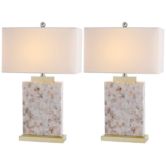 SAFAVIEH Tory 24 in. Gold Shell Table Lamp with White Polyester Shade, Set of 2
