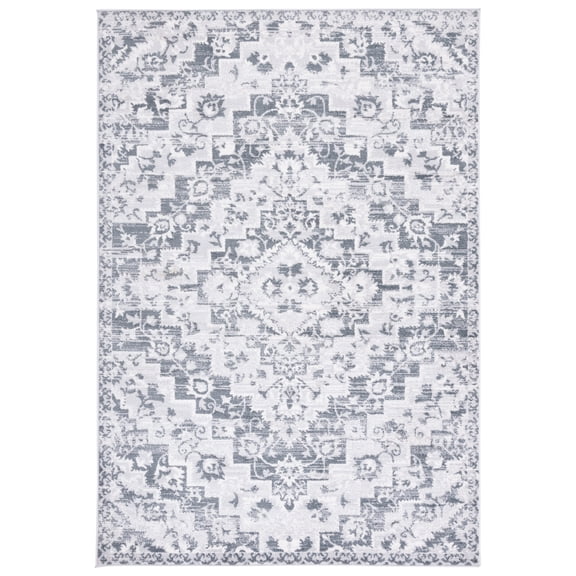 SAFAVIEH Toscana Alvin Medallion Polyester Area Rug, Grey/Ivory, 4' x 6'
