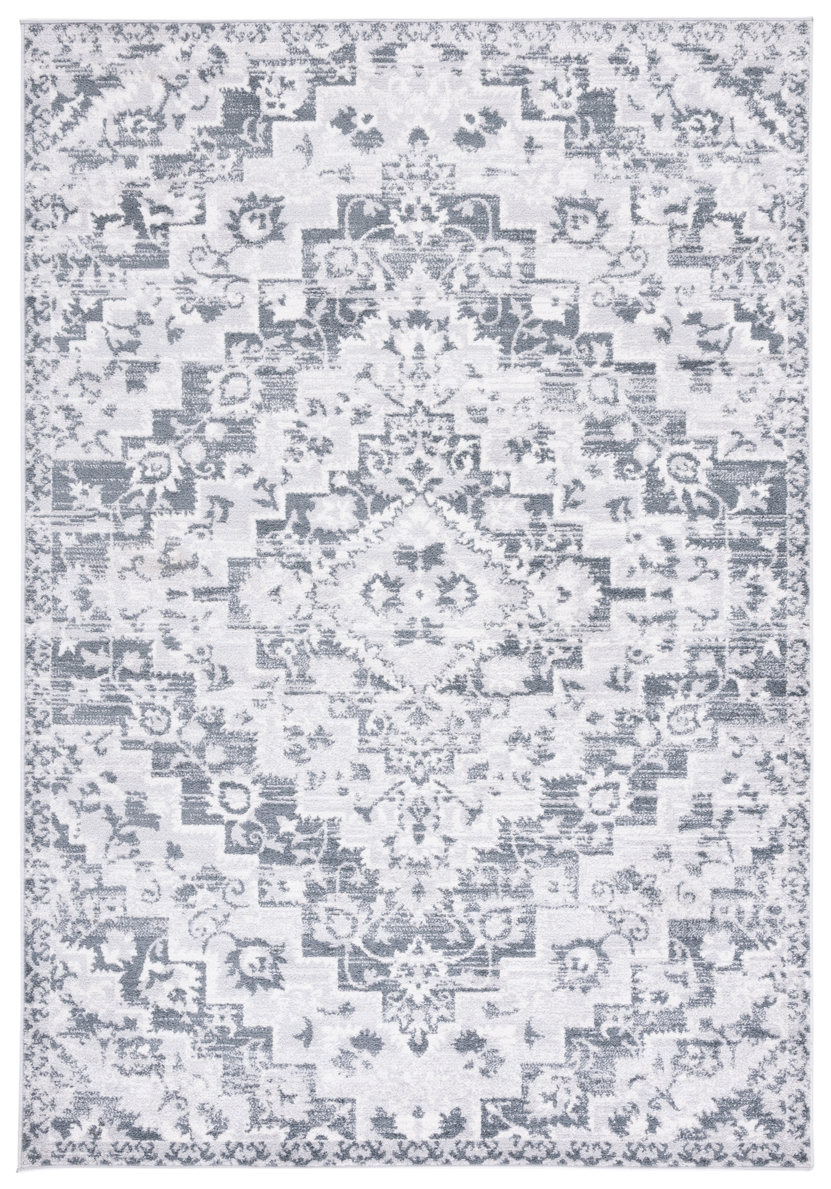 SAFAVIEH Toscana Alvin Medallion Polyester Area Rug, Grey/Ivory, 5'3" x 7'6"