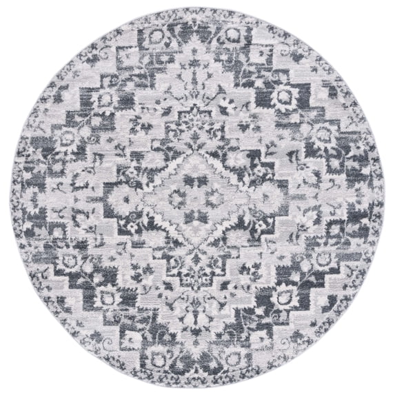SAFAVIEH Toscana Alvin Medallion Polyester Area Rug, Grey/Ivory, 6'7" x 6'7" Round