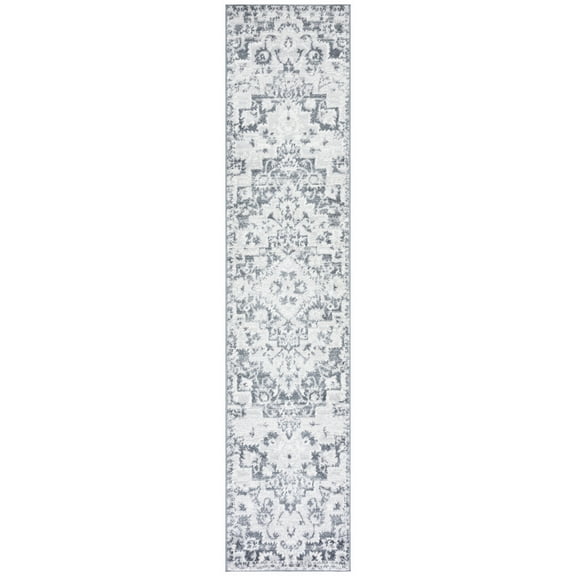 SAFAVIEH Toscana Alvin Medallion Polyester Runner Rug, Grey/Ivory, 2' x 9'