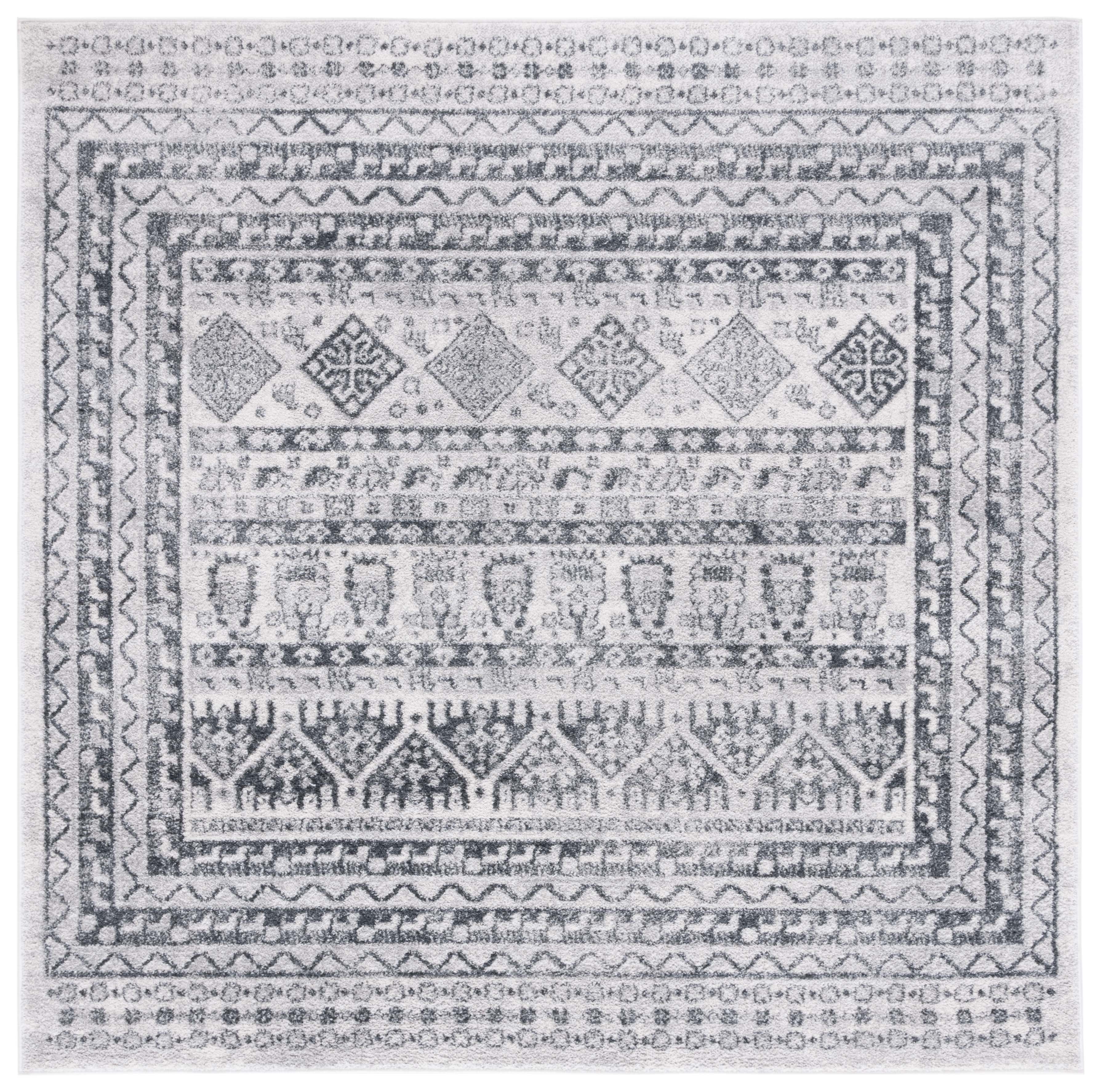 Modern Abstract Gray Square Synthetic Area Rug - 6'7" Easy Care