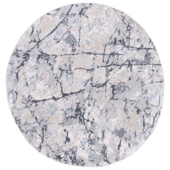 SAFAVIEH Toscana Blaire Abstract Polyester Area Rug, Ivory/Grey, 6'7" x 6'7" Round