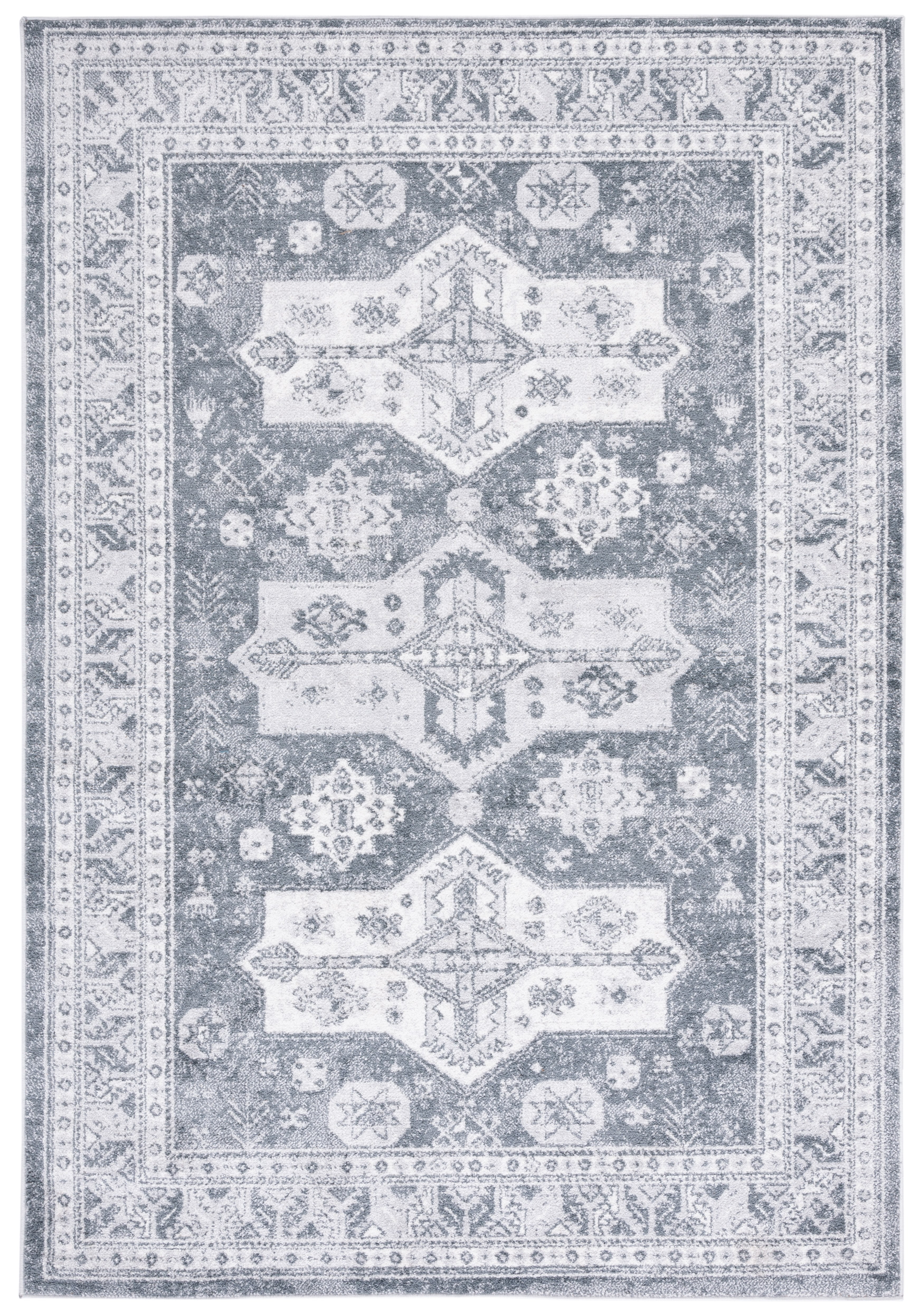 Abstract Gray Synthetic 4' x 6' Hand-Knotted Area Rug