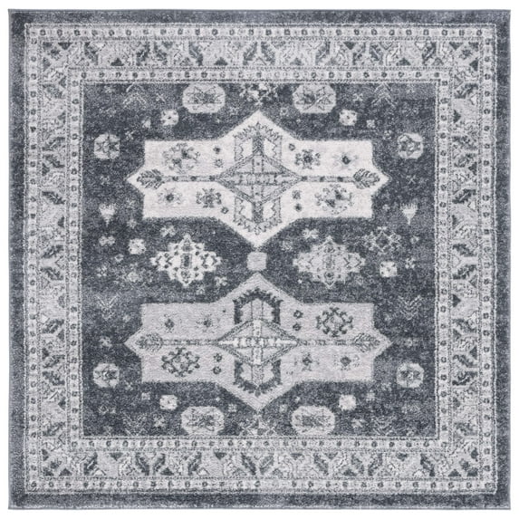 SAFAVIEH Toscana Callista Oriental Polyester Area Rug, Grey/Dark Grey, 6'7" x 6'7" Square