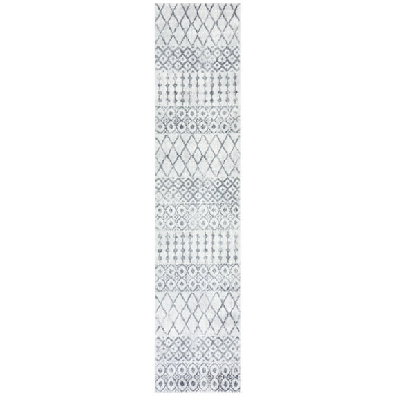 SAFAVIEH Toscana Carolus Geometric Polyester Runner Rug, Ivory/Dark Grey, 2' x 9'