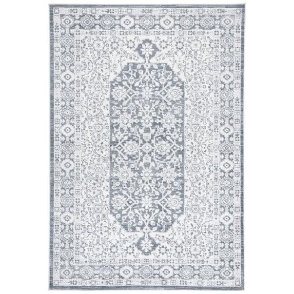 SAFAVIEH Toscana Caryn Medallion Polyester Area Rug, Ivory/Dark Grey, 5'3" x 7'6"
