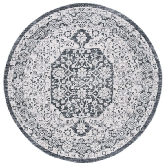 SAFAVIEH Toscana Caryn Medallion Polyester Area Rug, Ivory/Dark Grey, 6'7" x 6'7" Round