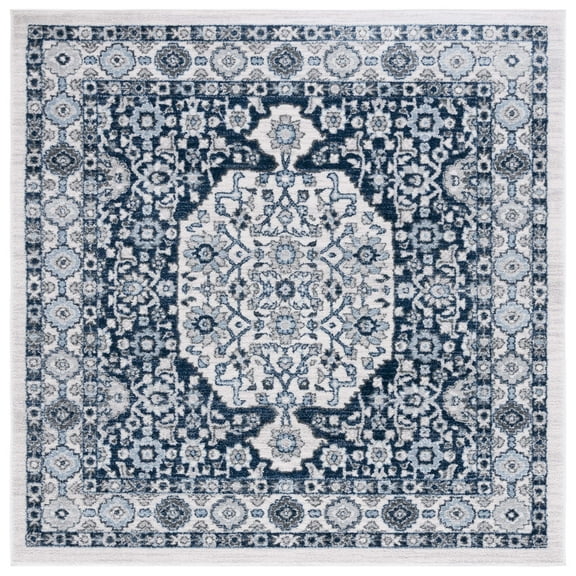 SAFAVIEH Toscana Caryn Medallion Polyester Area Rug, Ivory/Navy, 6'7" x 6'7" Square