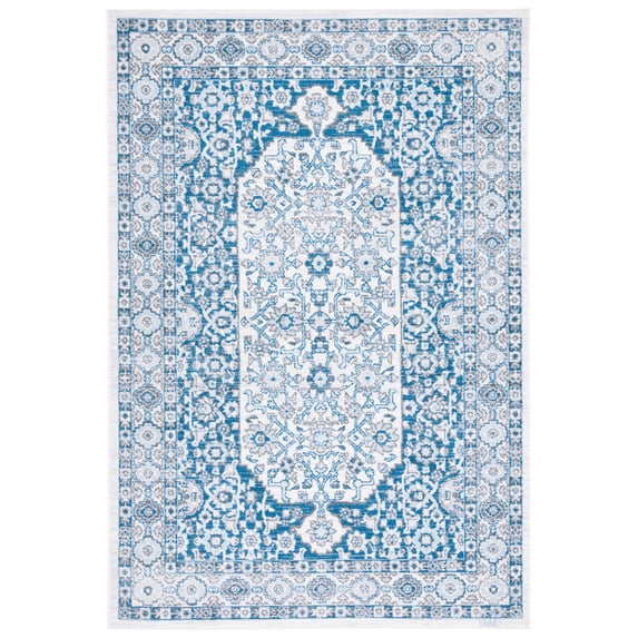 SAFAVIEH Toscana Caryn Medallion Polyester Area Rug, Ivory/Navy, 9' x 12'