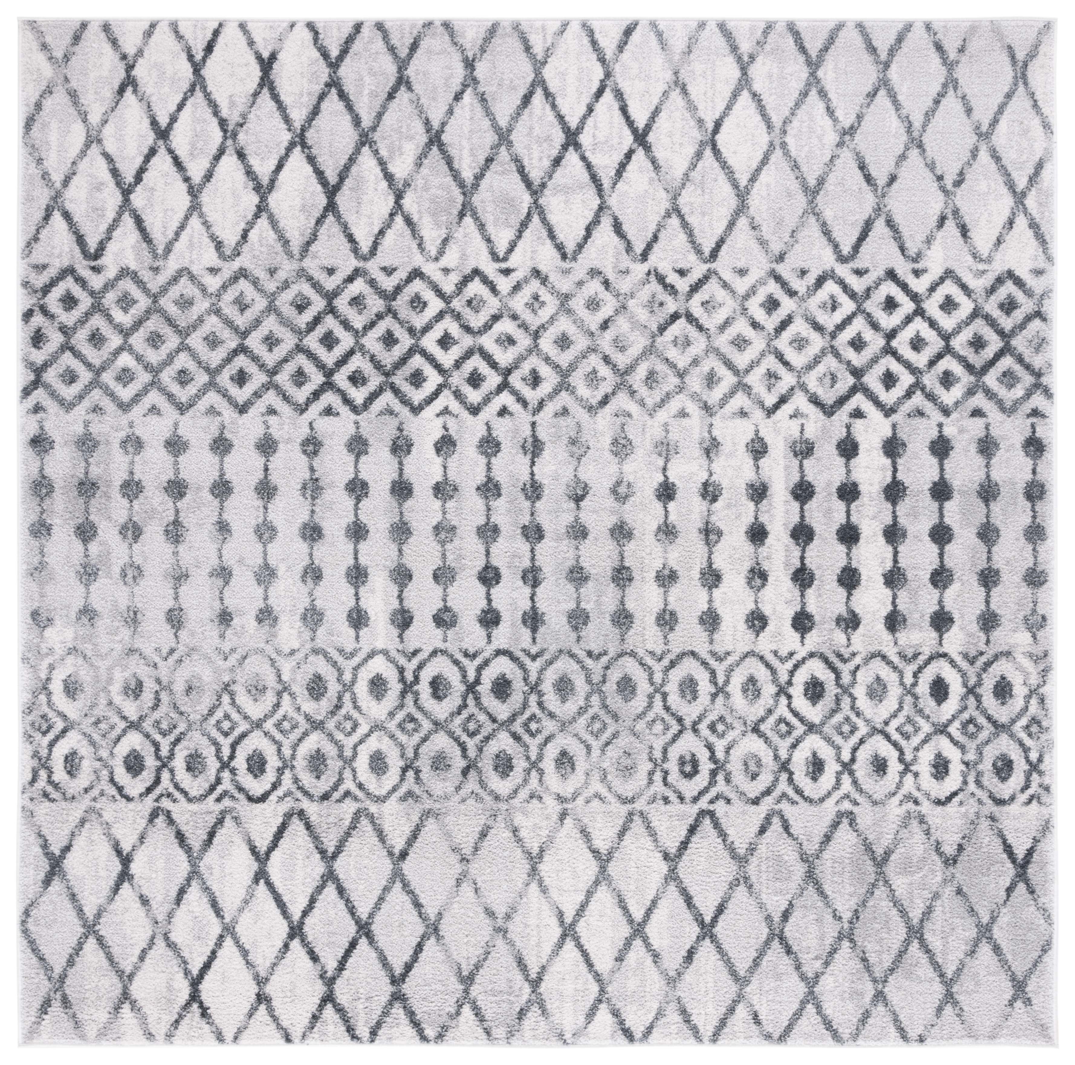Ivory and Dark Grey Abstract Hand-knotted Square Rug