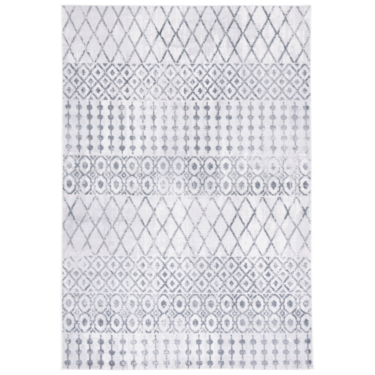 Ivory and Dark Grey Abstract Hand-knotted Square Rug
