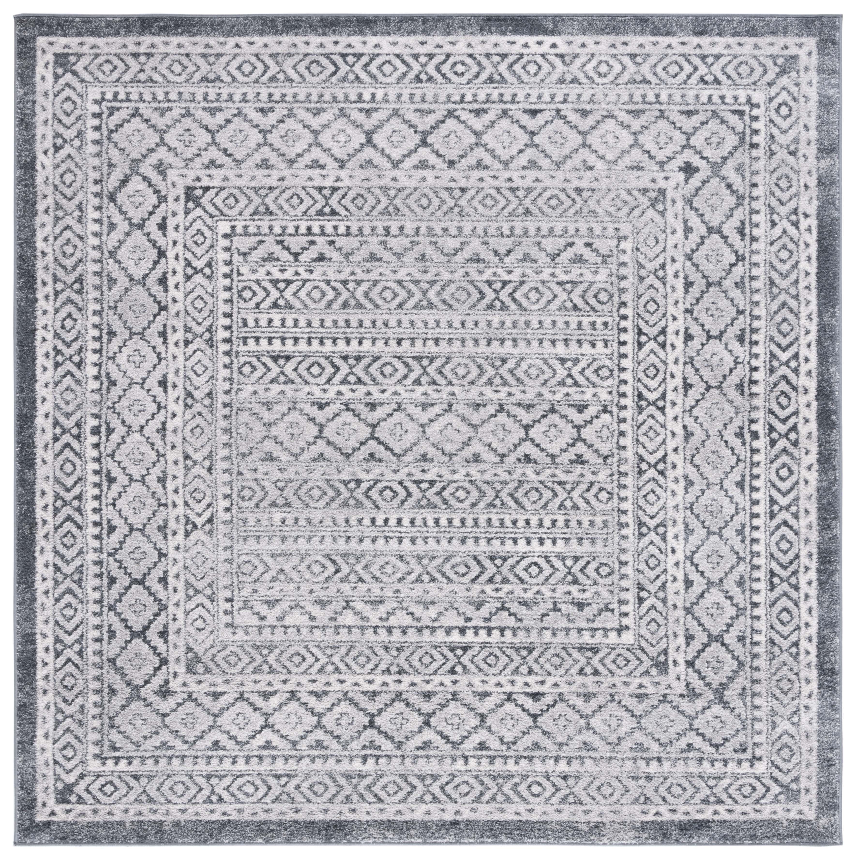 Abstract Gray Synthetic 79" Square Easy-Care Rug