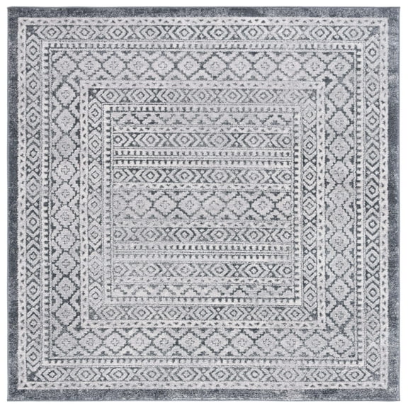 SAFAVIEH Toscana Roger Oriental Polyester Area Rug, Grey/Ivory, 6'7" x 6'7" Square