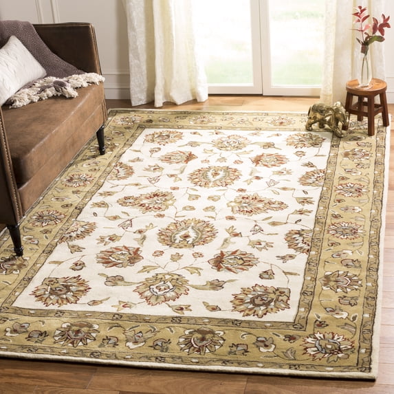 SAFAVIEH Total Performance Comgan Floral Area Rug, Ivory/Beige, 4' x 6'