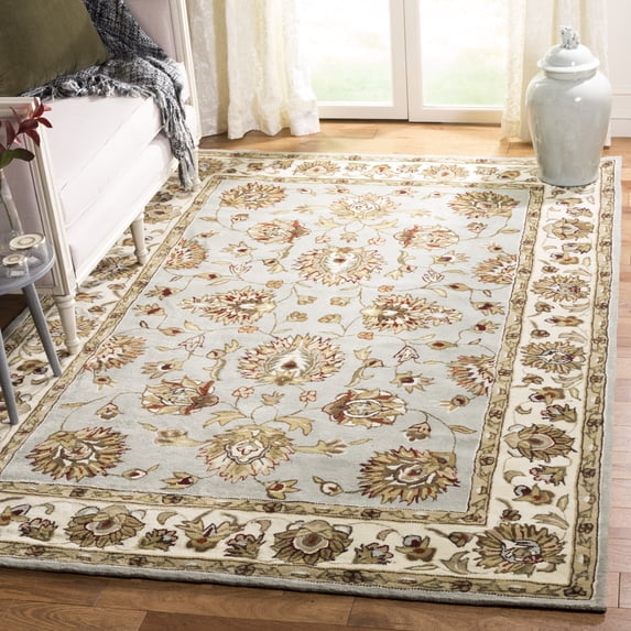 SAFAVIEH Total Performance Comgan Floral Area Rug, Light Blue/Ivory, 4' x 6'