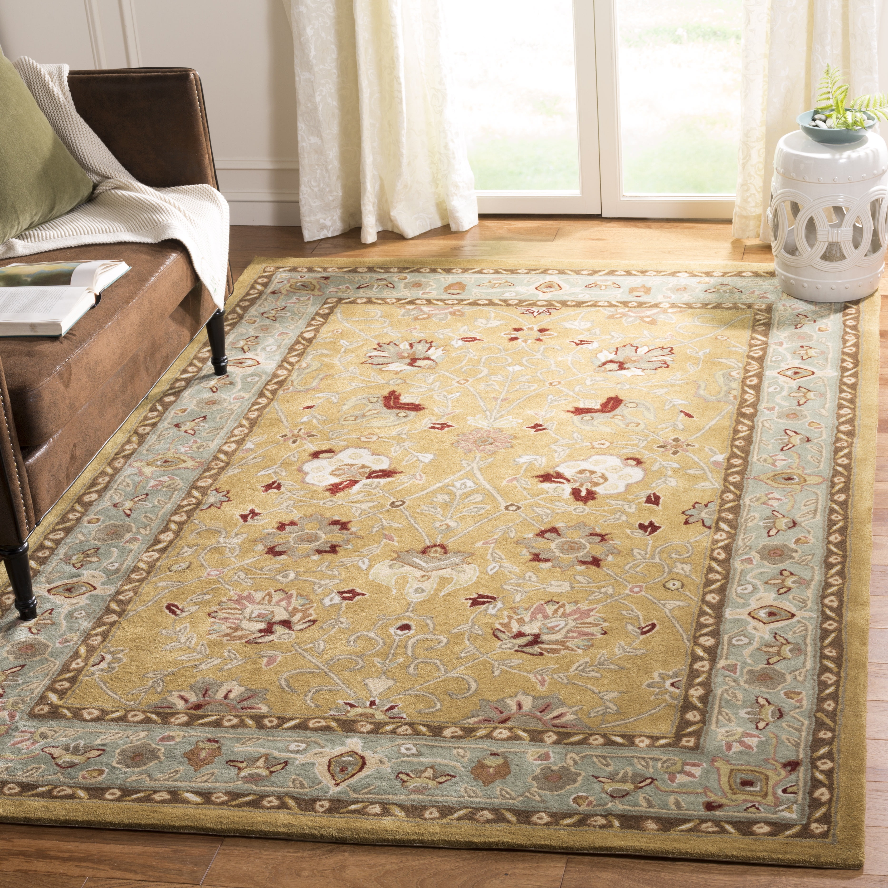 Hand-Knotted Copper and Moss Wool Area Rug 4' x 6'