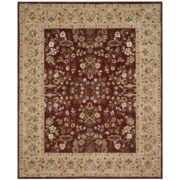 SAFAVIEH Total Performance Josh Floral Bordered Area Rug, Rust/Green, 8' x 8' Round