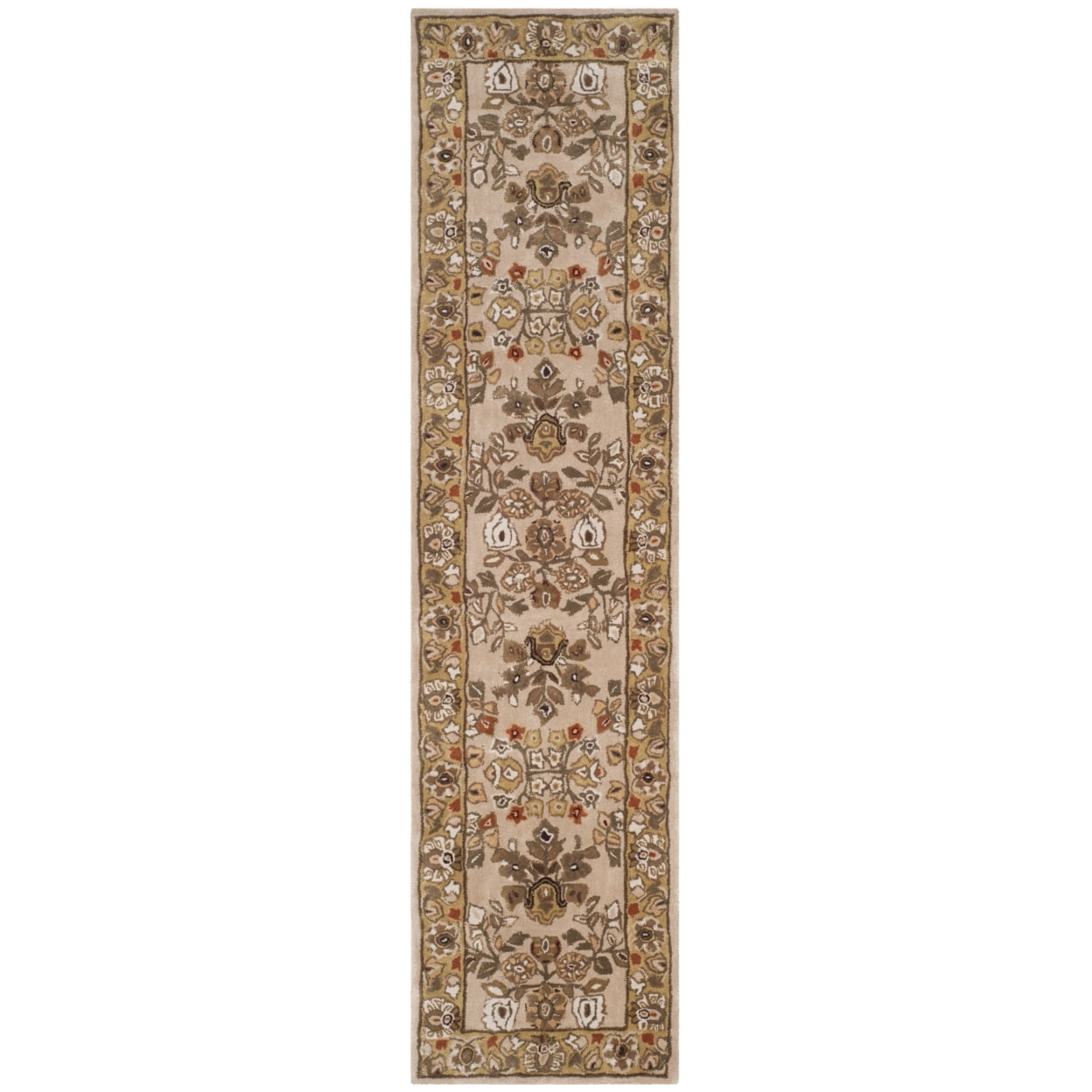 Ivory and Gold Hand-Knotted Wool Runner Rug