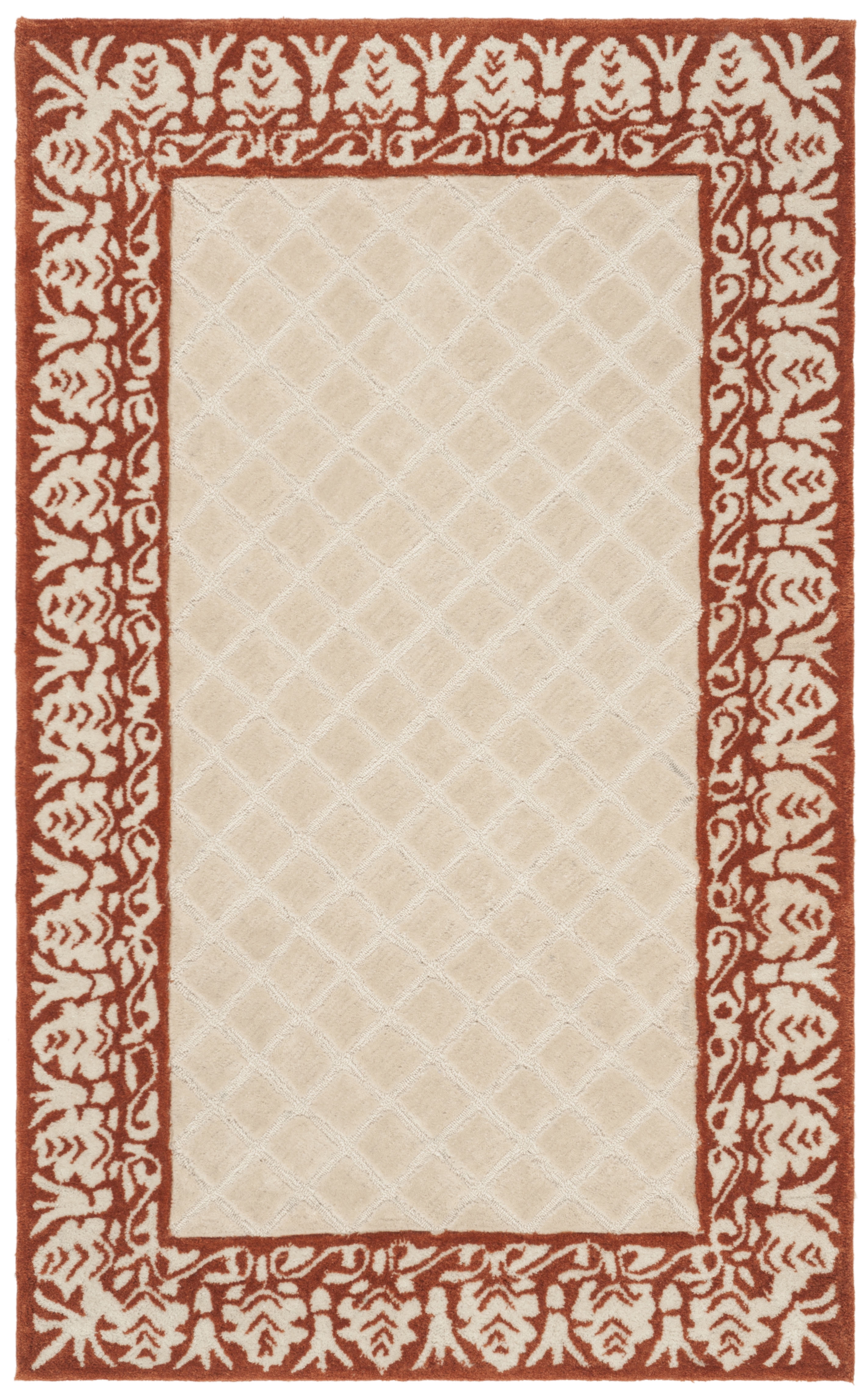 Coral and Beige Hand-Knotted Synthetic Rectangular Area Rug, 3' x 5'