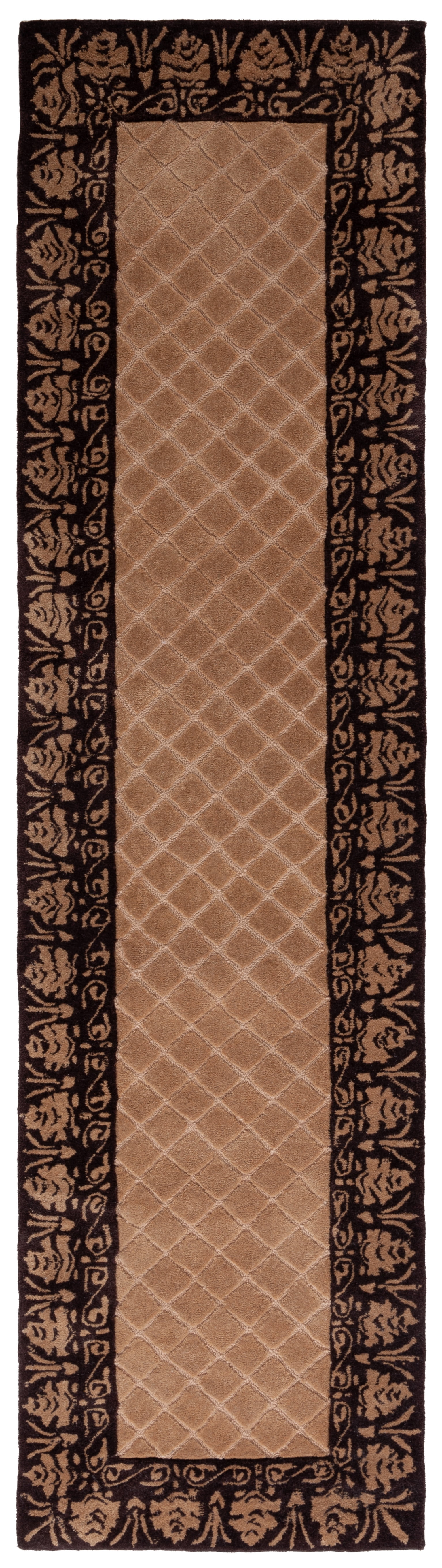 Ivory and Chocolate Hand Hooked Wool Area Rug