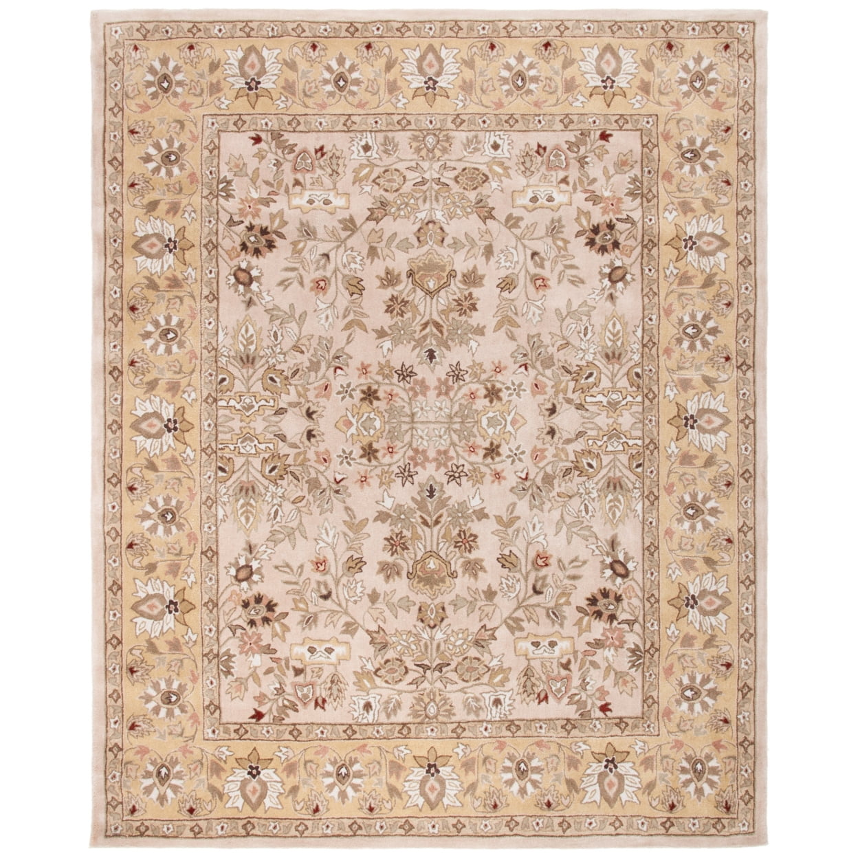 Ivory and Gold Hand-Knotted Wool Rectangular Area Rug, 8' x 10'