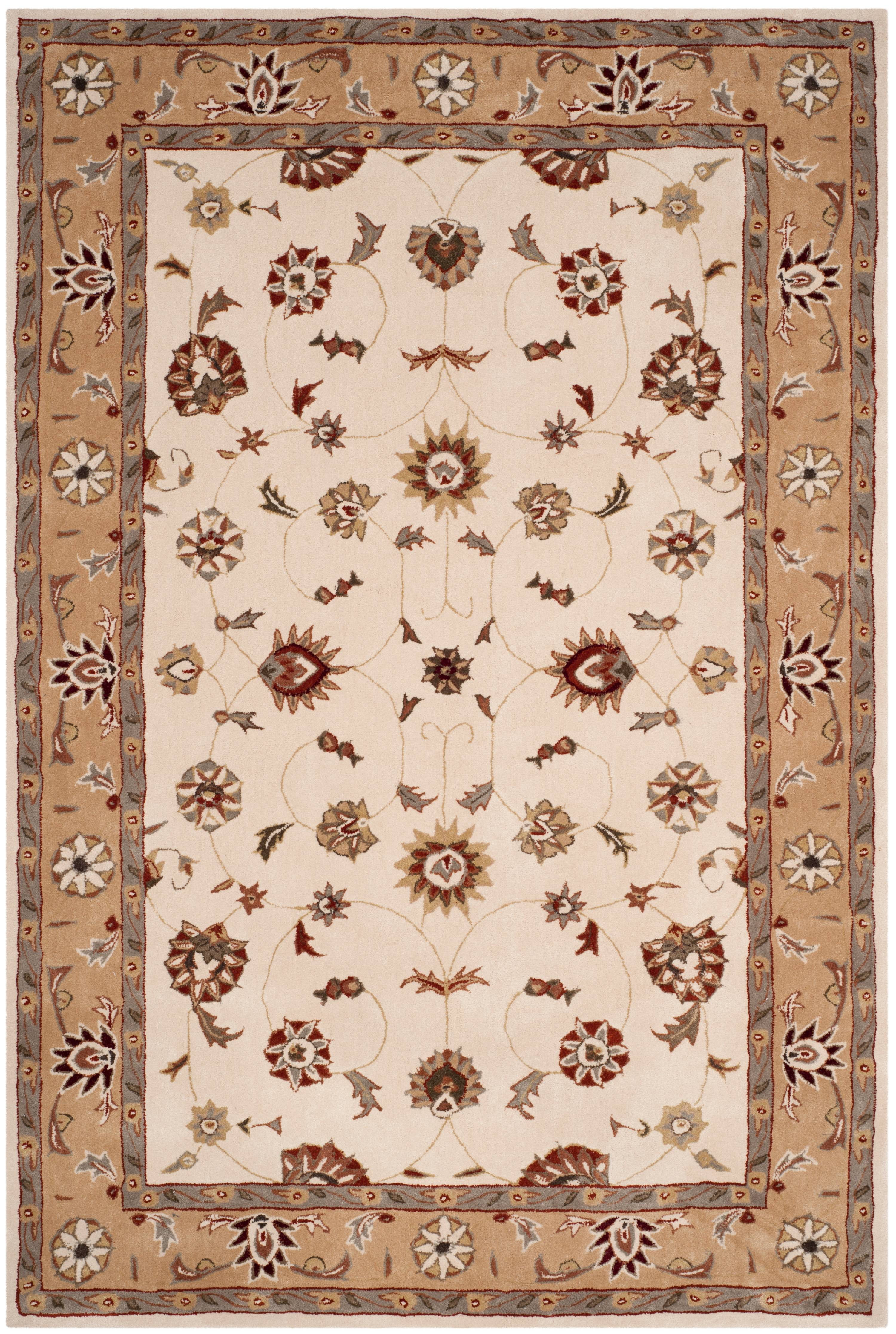 Ivory Beige Hand-Knotted Wool and Synthetic 6' x 9' Area Rug