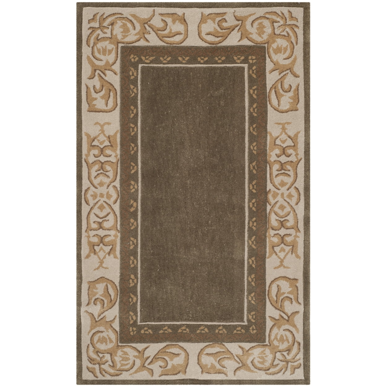 Olive and Ivory Hand-Hooked Wool Area Rug 3' x 5'