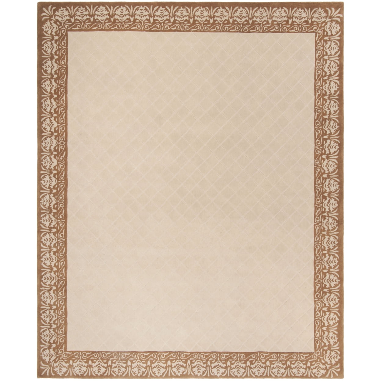 Ivory and Cream Hand-Hooked Wool 8' x 10' Area Rug