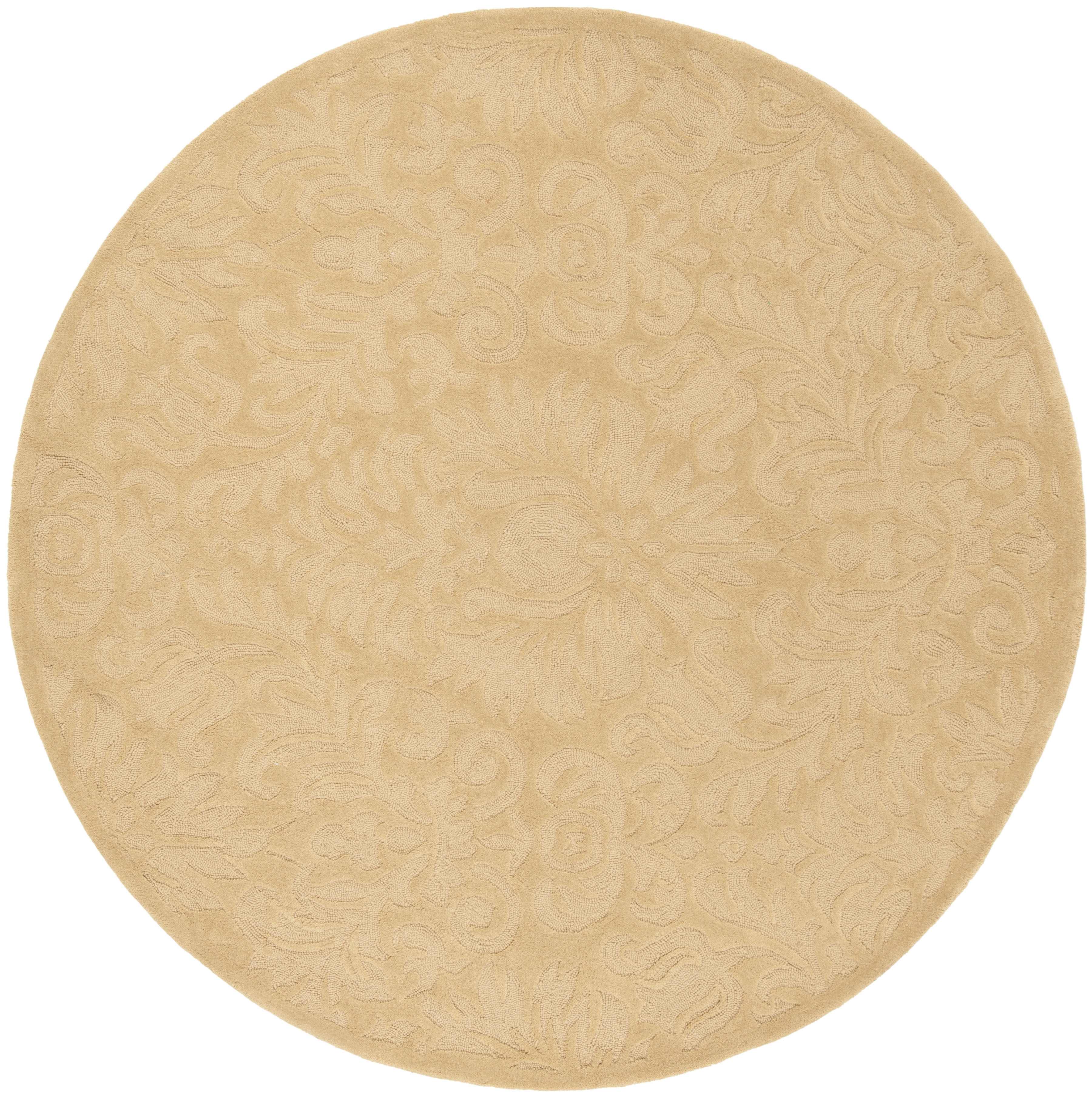 Beige Hand-Hooked Round Wool and Synthetic Rug, 6' x 6'