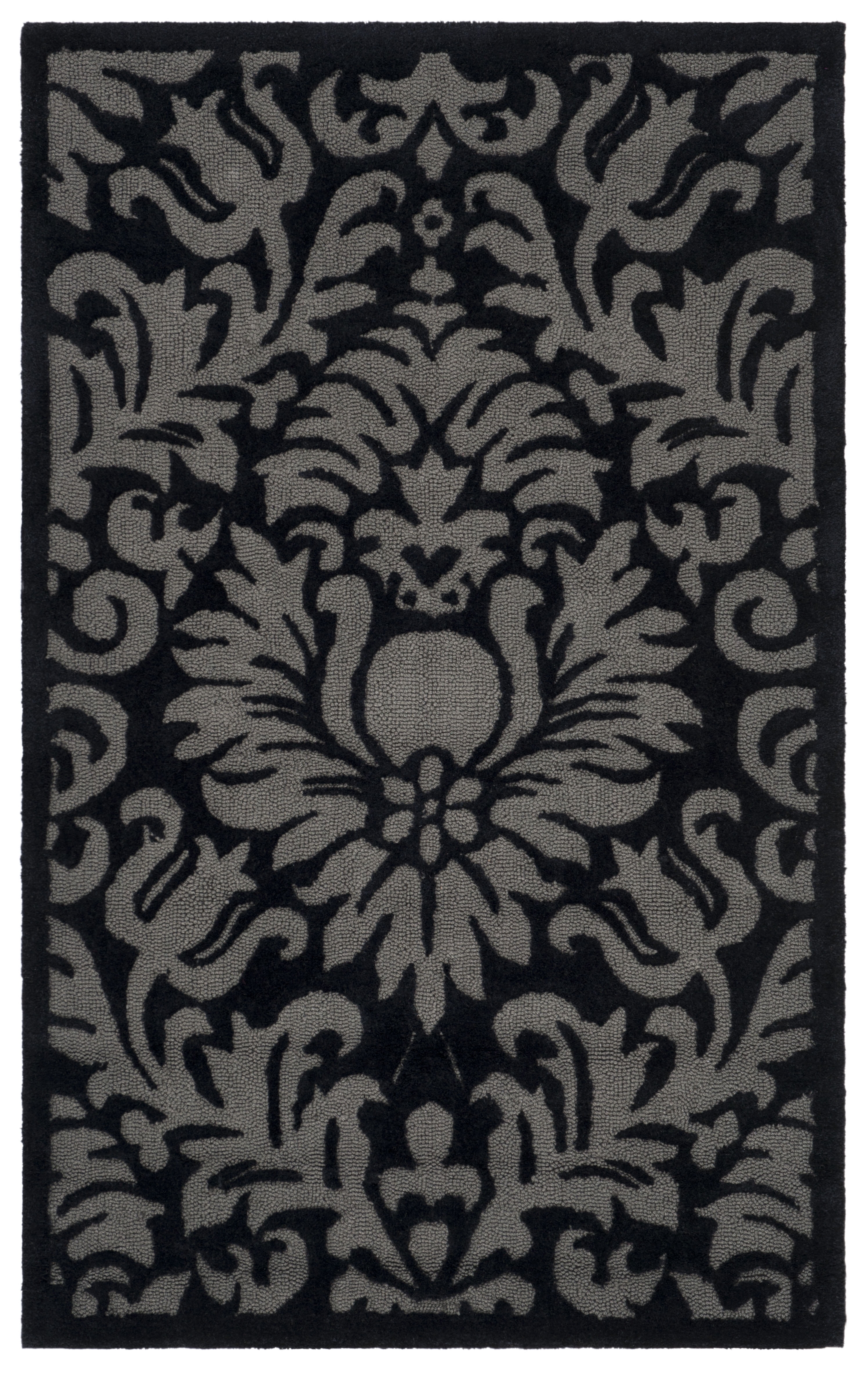 Handmade Black Wool 4' x 6' Rectangular Rug