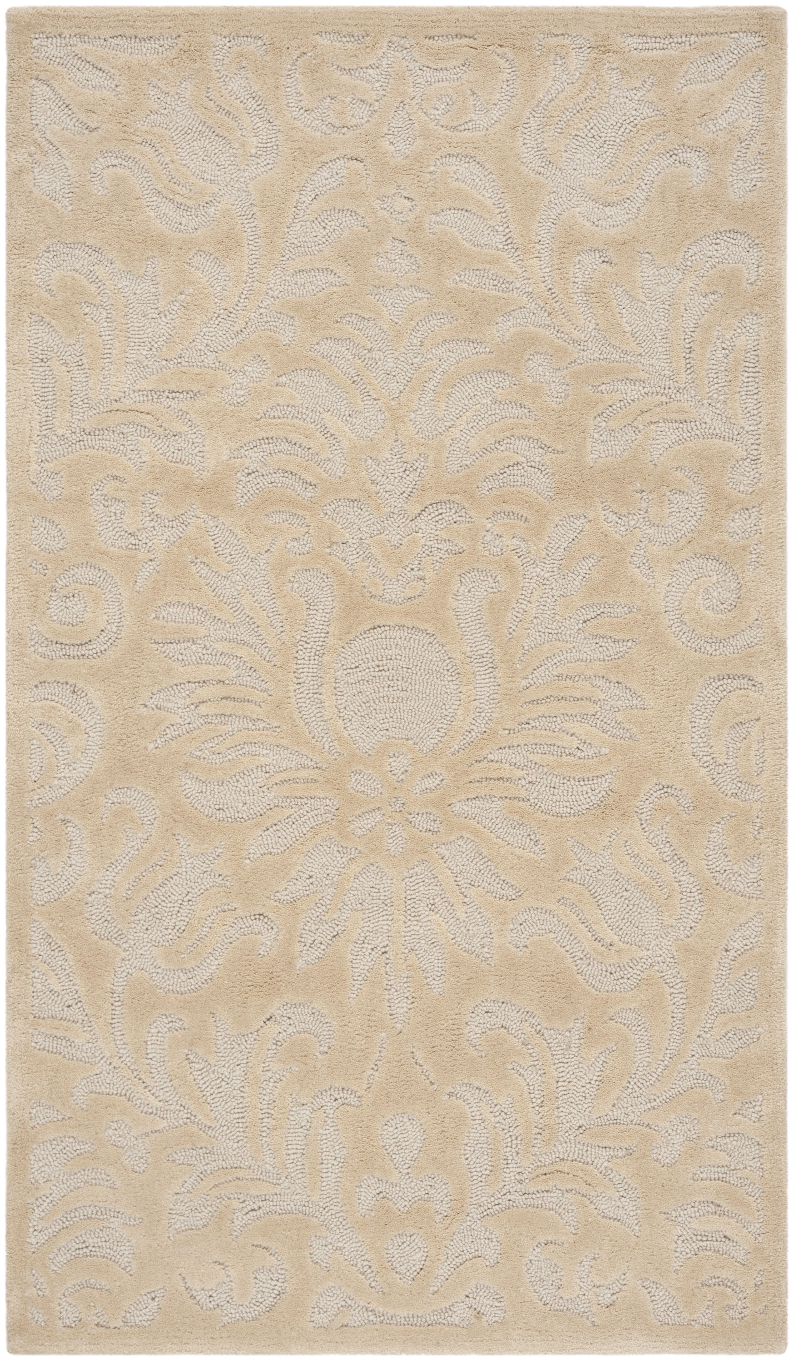 Ivory Hand-Knotted Wool and Synthetic Area Rug 3' x 5'