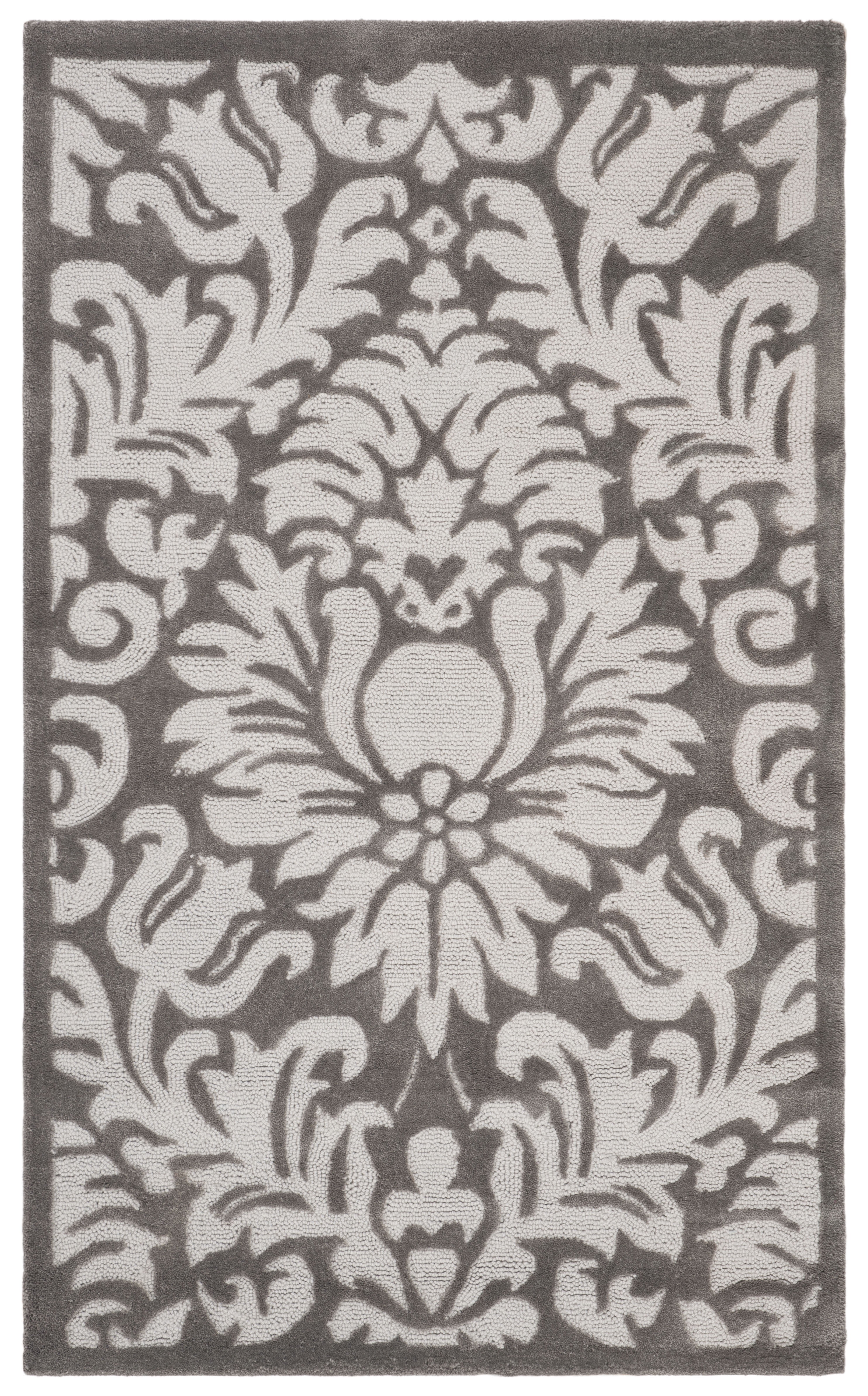 Stone and Gray Hand-Hooked Floral 3' x 5' Area Rug