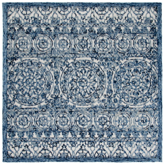 SAFAVIEH Trace Aditi Oriental Area Rug, Navy/Ivory, 6' x 6' Square