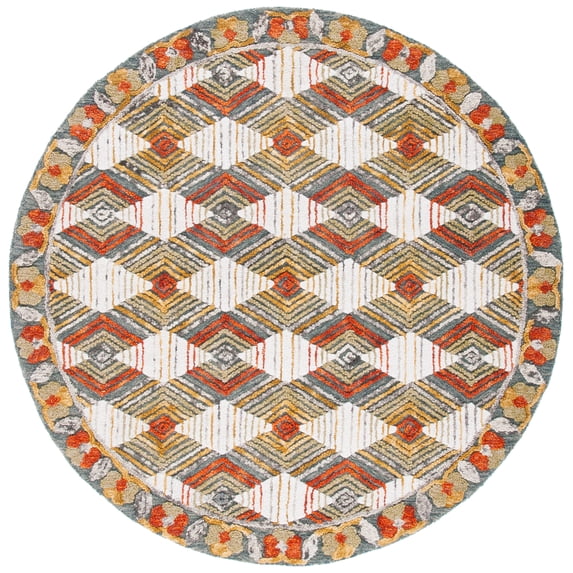 SAFAVIEH Trace Adrasteia Geometric Area Rug, Blue/Ivory, 4' x 4' Round