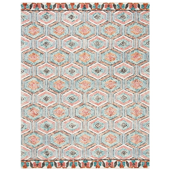 SAFAVIEH Trace Adrasteia Geometric Area Rug, Ivory/Light Blue, 10' x 14'