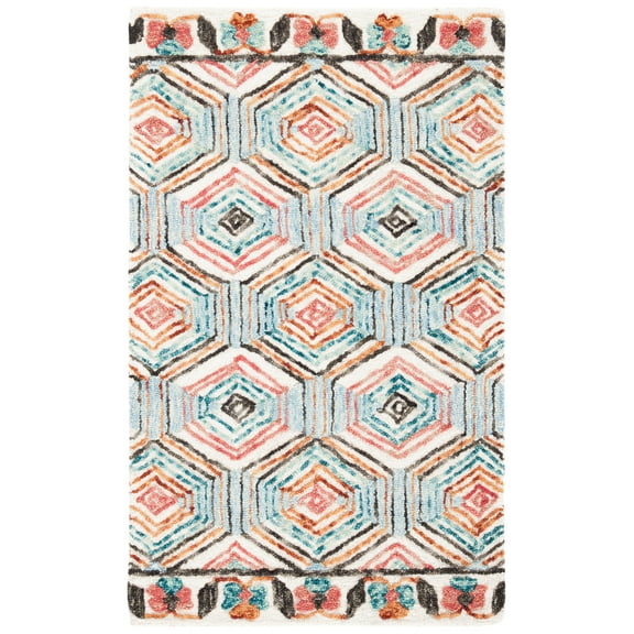 SAFAVIEH Trace Adrasteia Geometric Area Rug, Ivory/Light Blue, 2' x 3'