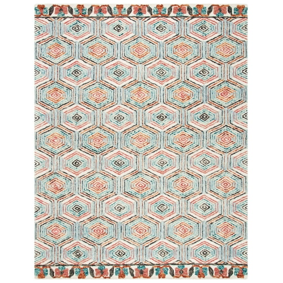 SAFAVIEH Trace Adrasteia Geometric Area Rug, Ivory/Light Blue, 9' x 12'