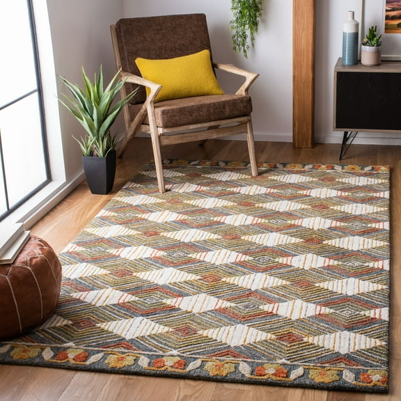 SAFAVIEH Trace Adrasteia Geometric Hexagons Wool Area Rug, Blue/Ivory, 8' x 10'