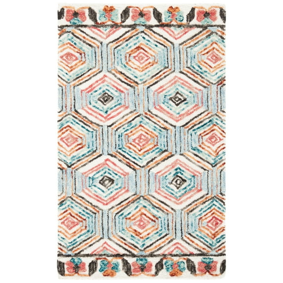 SAFAVIEH Trace Adrasteia Geometric Hexagons Wool Area Rug, Ivory/Light Blue, 3' x 5'