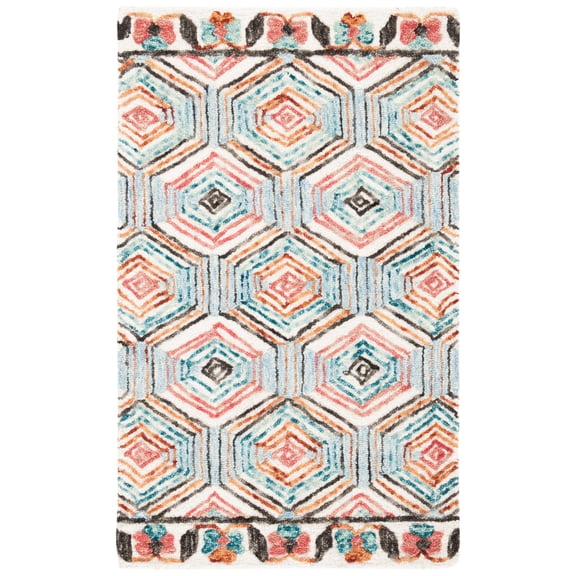 SAFAVIEH Trace Adrasteia Geometric Hexagons Wool Area Rug, Ivory/Light Blue, 3' x 5'