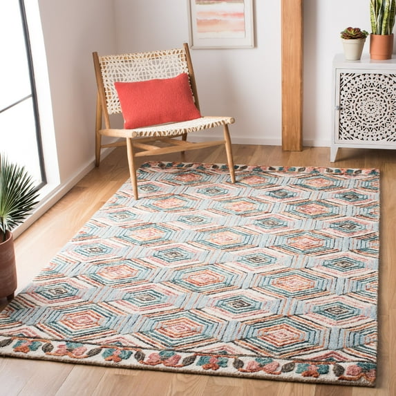 SAFAVIEH Trace Adrasteia Geometric Hexagons Wool Area Rug, Ivory/Light Blue, 8' x 10'