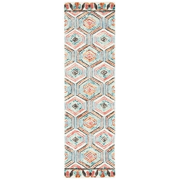 SAFAVIEH Trace Adrasteia Geometric Runner Rug, Ivory/Light Blue, 2'3" x 14'
